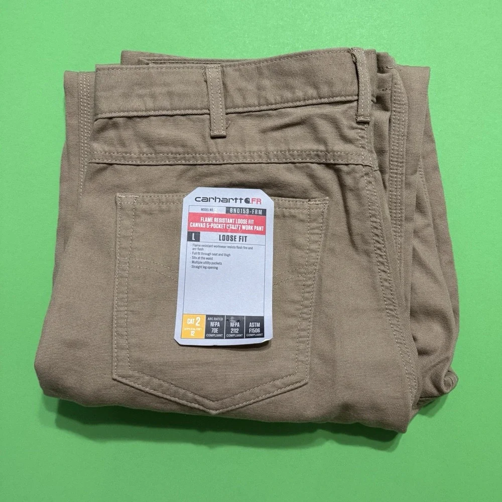 Carhartt BN0159 FRM FR Flame Resistant Canvas Work Pants Khaki Men 36x36 Loose